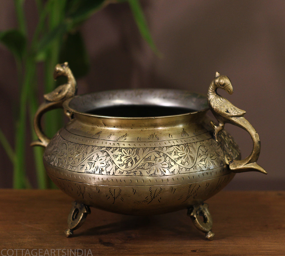 Brass Vintage Carved Planter