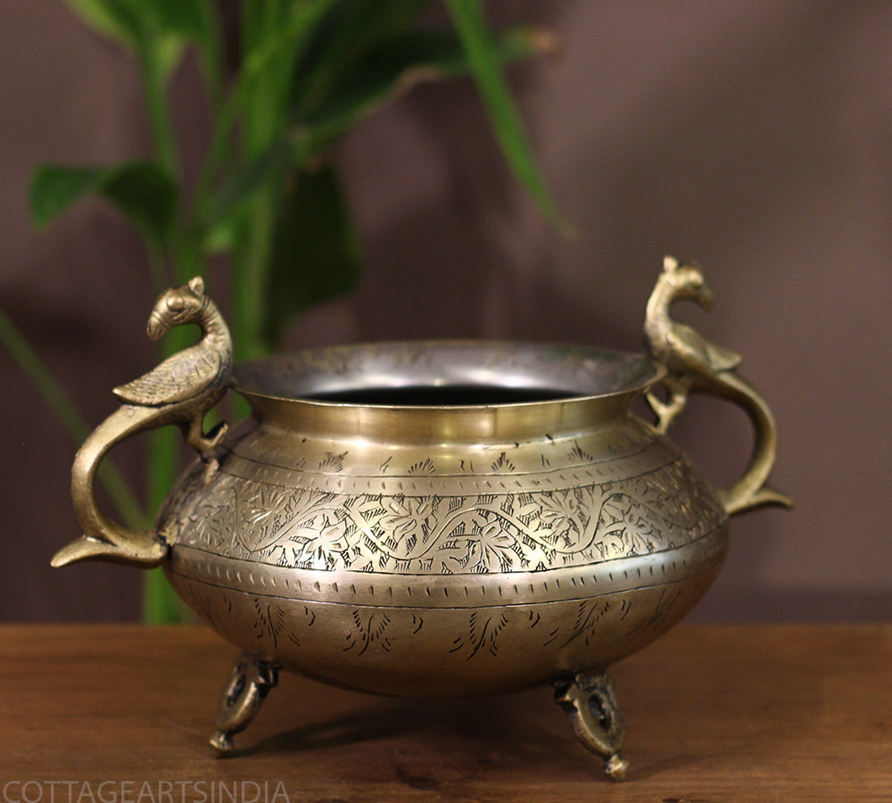 Brass Vintage Carved Planter