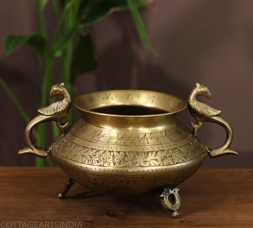 Brass Vintage Carved Planter