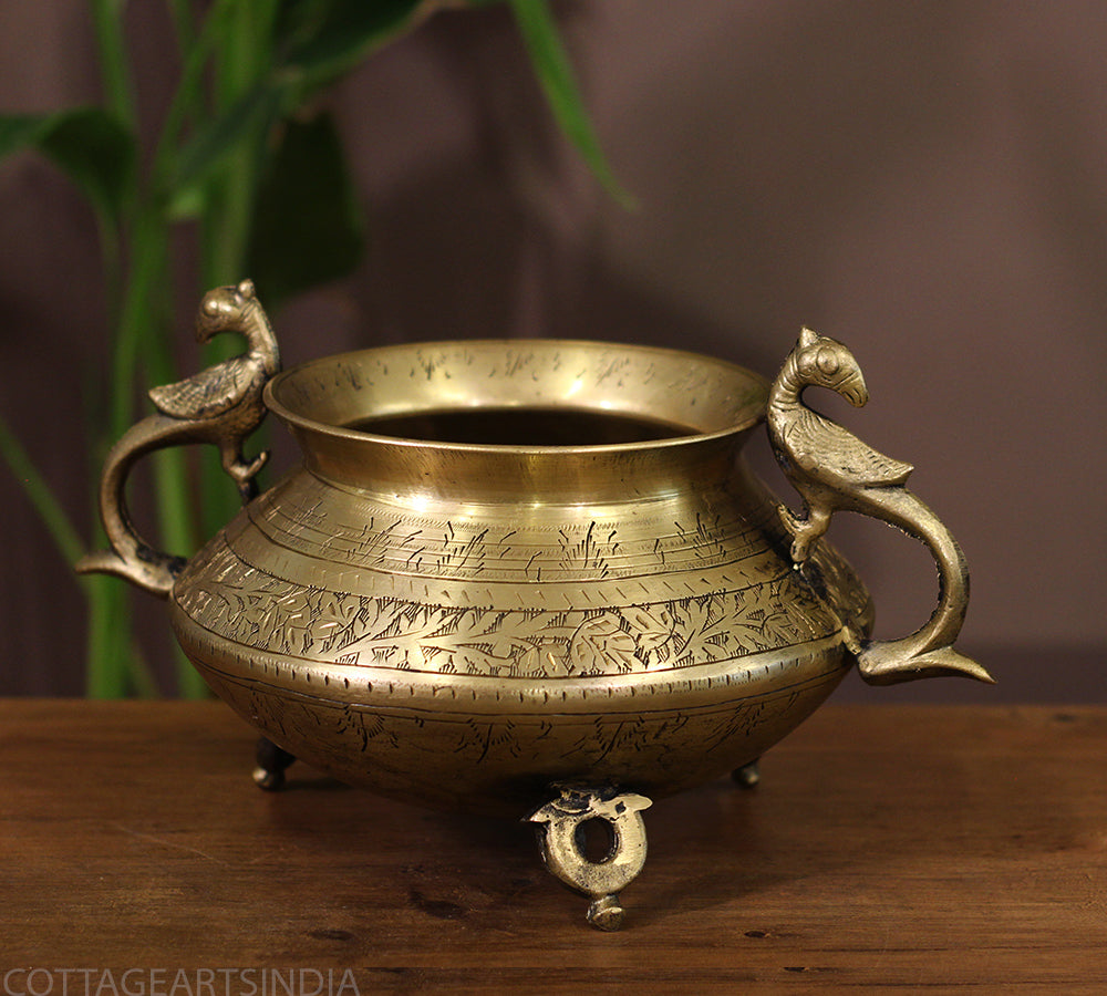Brass Vintage Carved Planter