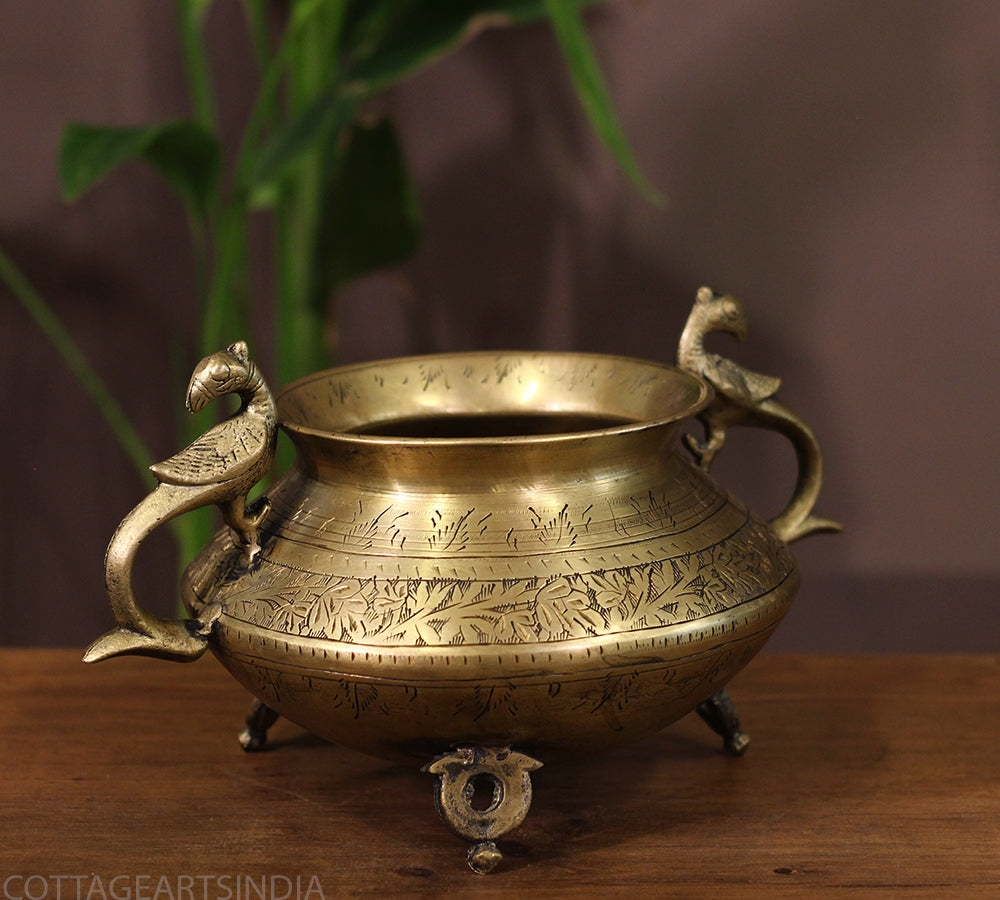 Brass Vintage Carved Planter
