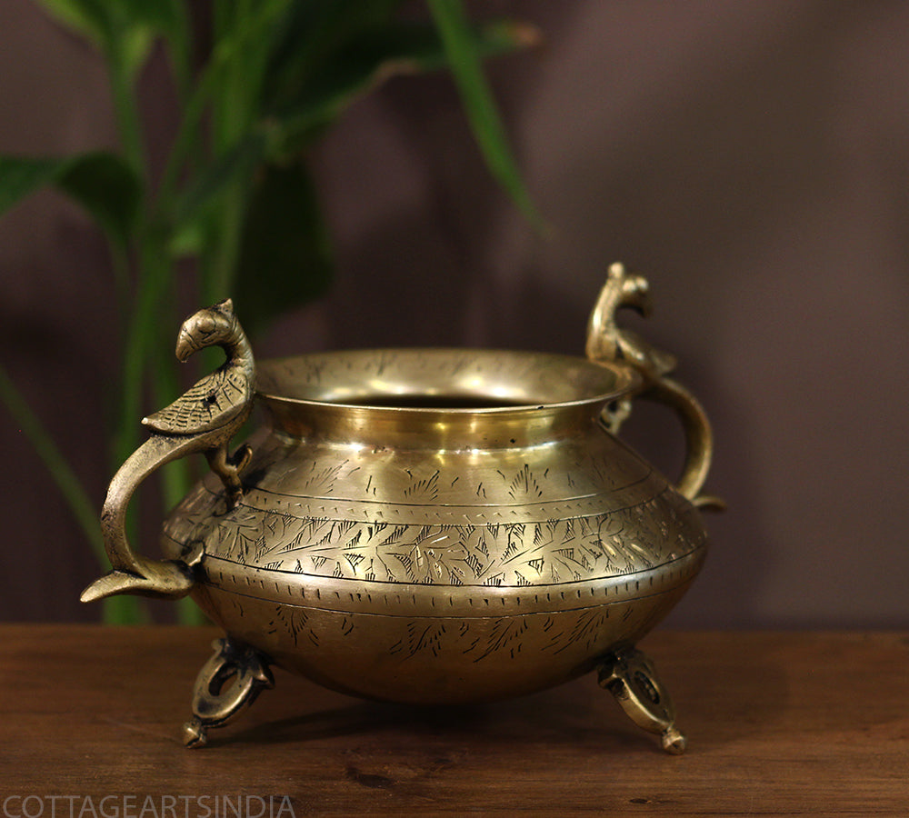 Brass Vintage Carved Planter