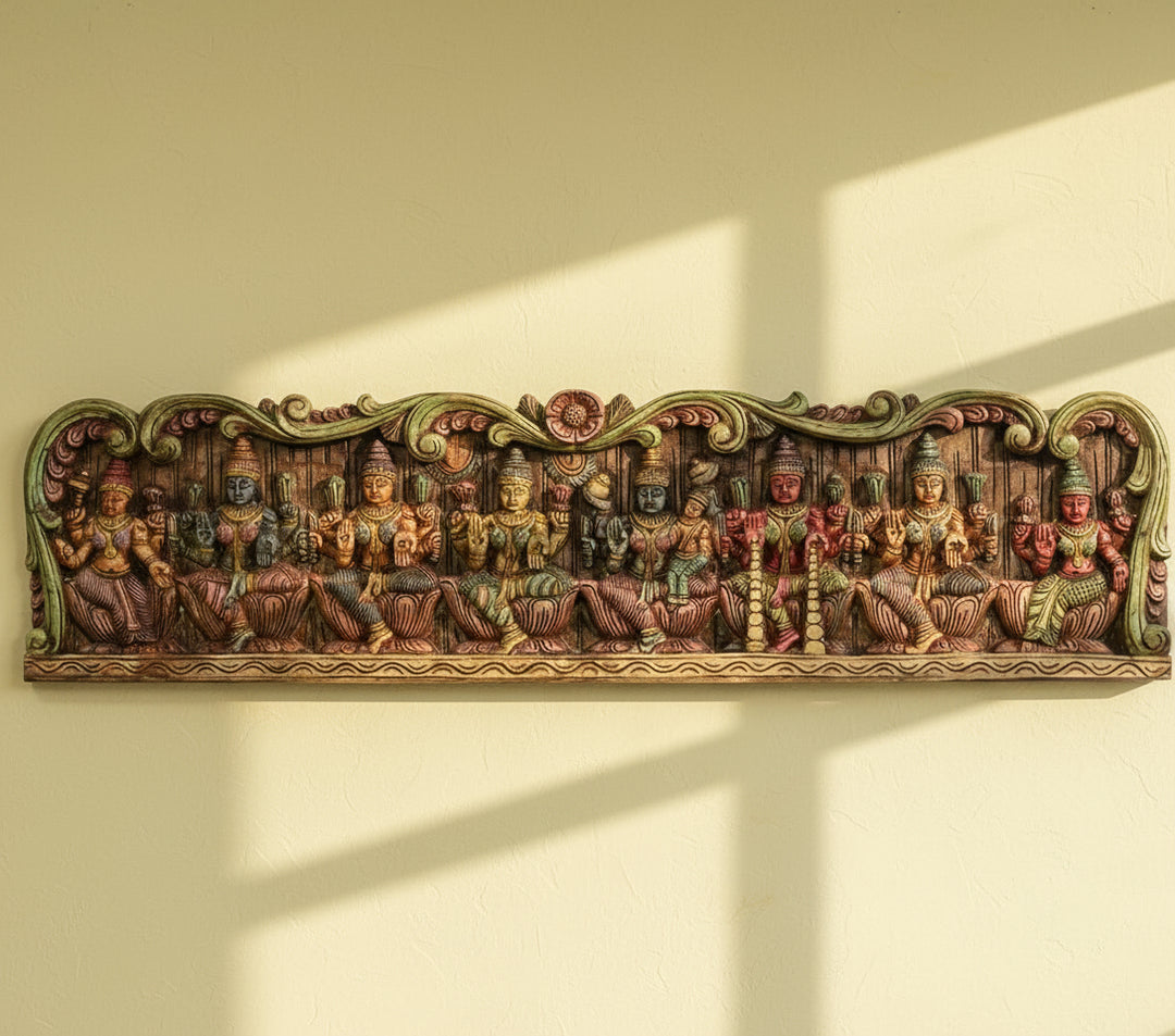 Wooden Ashtalaxmi Wall Panel 48"