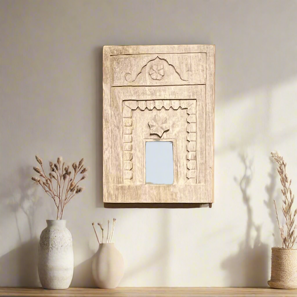 Wooden Temple Mirror Wall Hanging