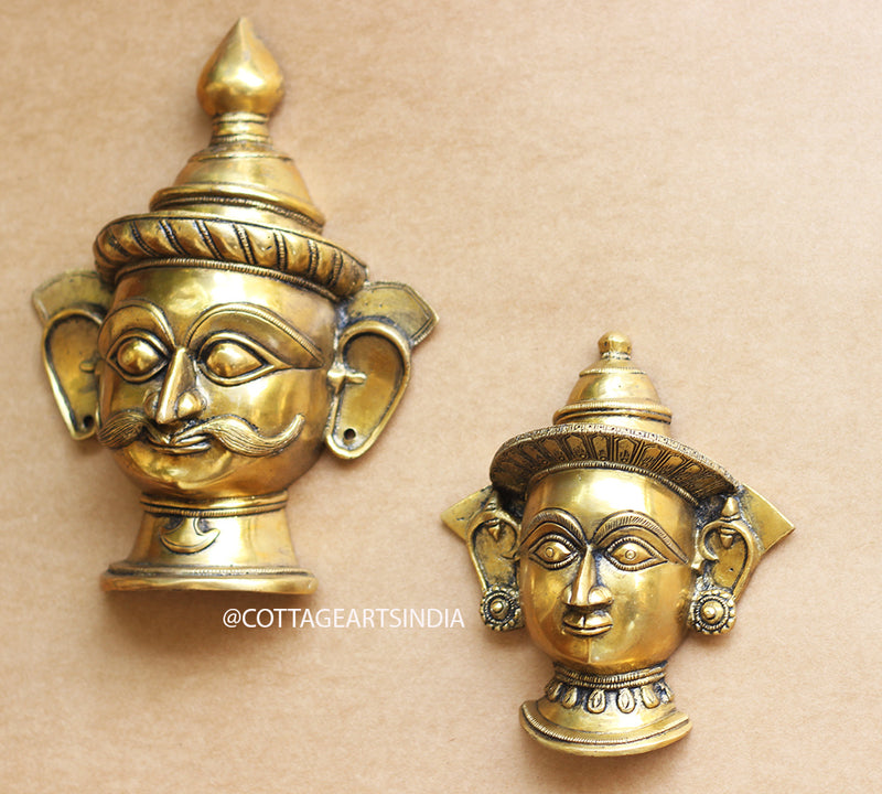 Brass Shiva Mukhlinga and Gauri Wall Mask
