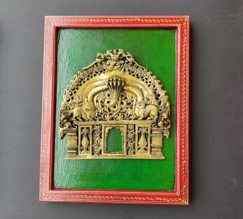Wooden Frame Brass Kirtmukha Prabhawali 8.5"