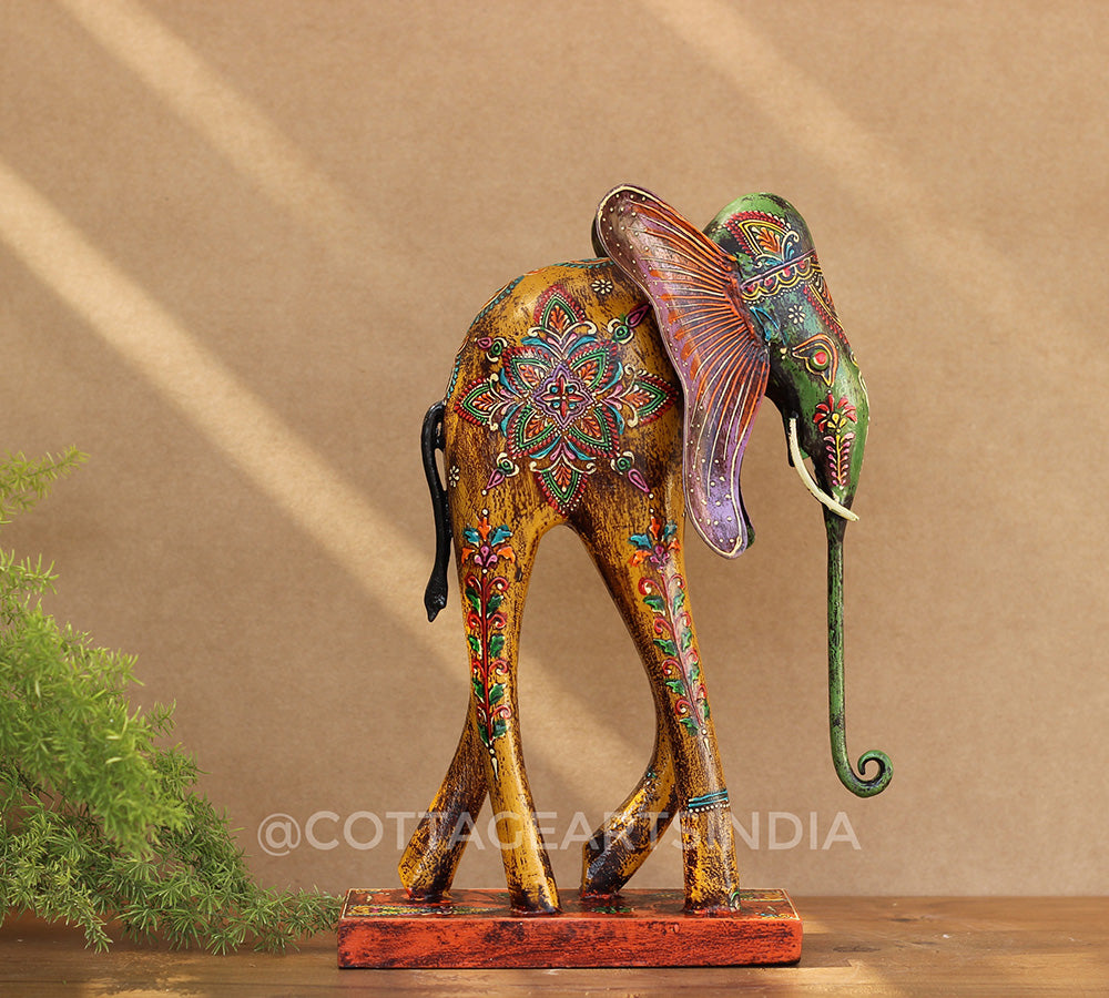 Elephant Wood/Metal Handpainted 12"