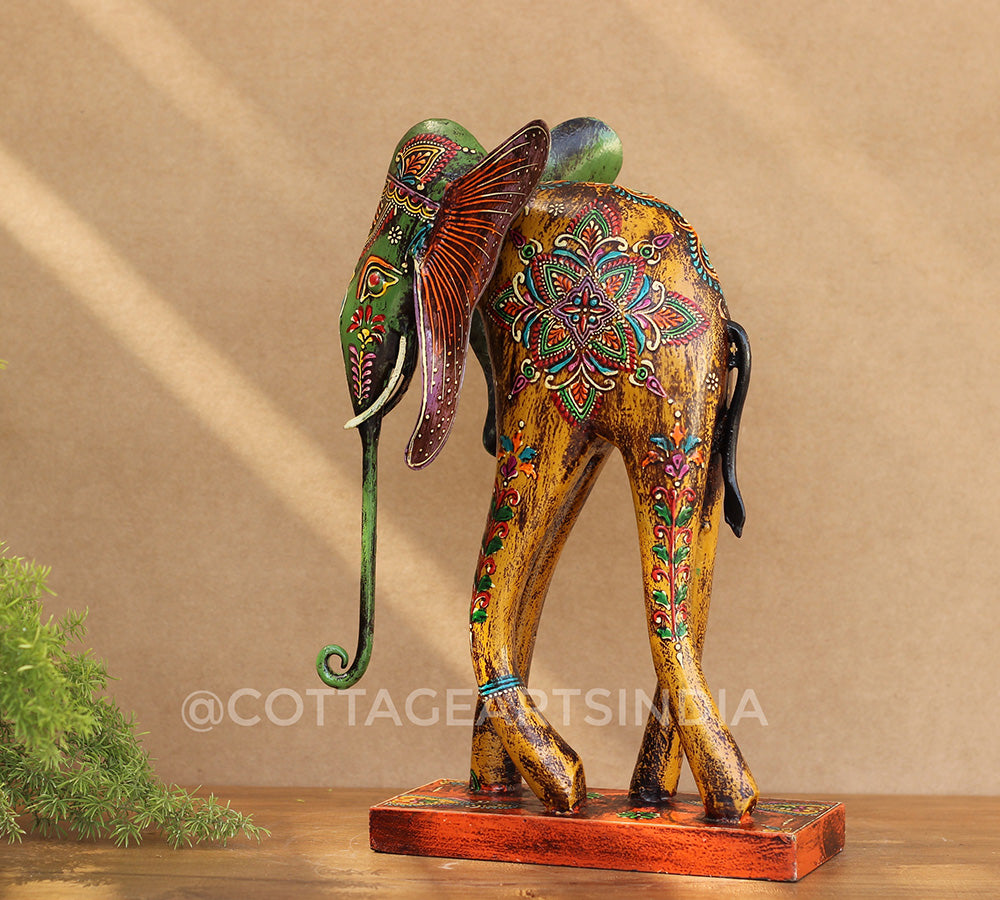 Elephant Wood/Metal Handpainted 12"