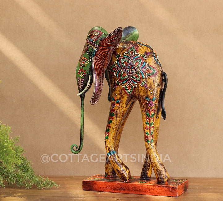 Elephant Wood/Metal Handpainted 12"
