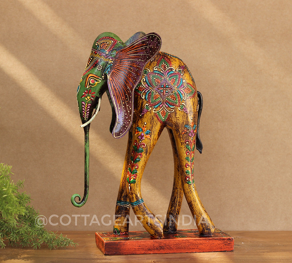 Elephant Wood/Metal Handpainted 12"