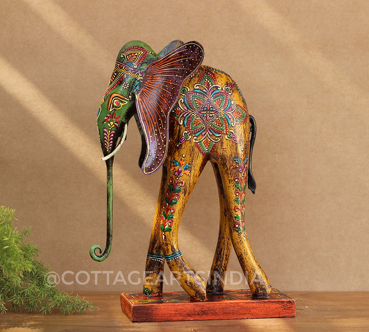 Elephant Wood/Metal Handpainted 12"