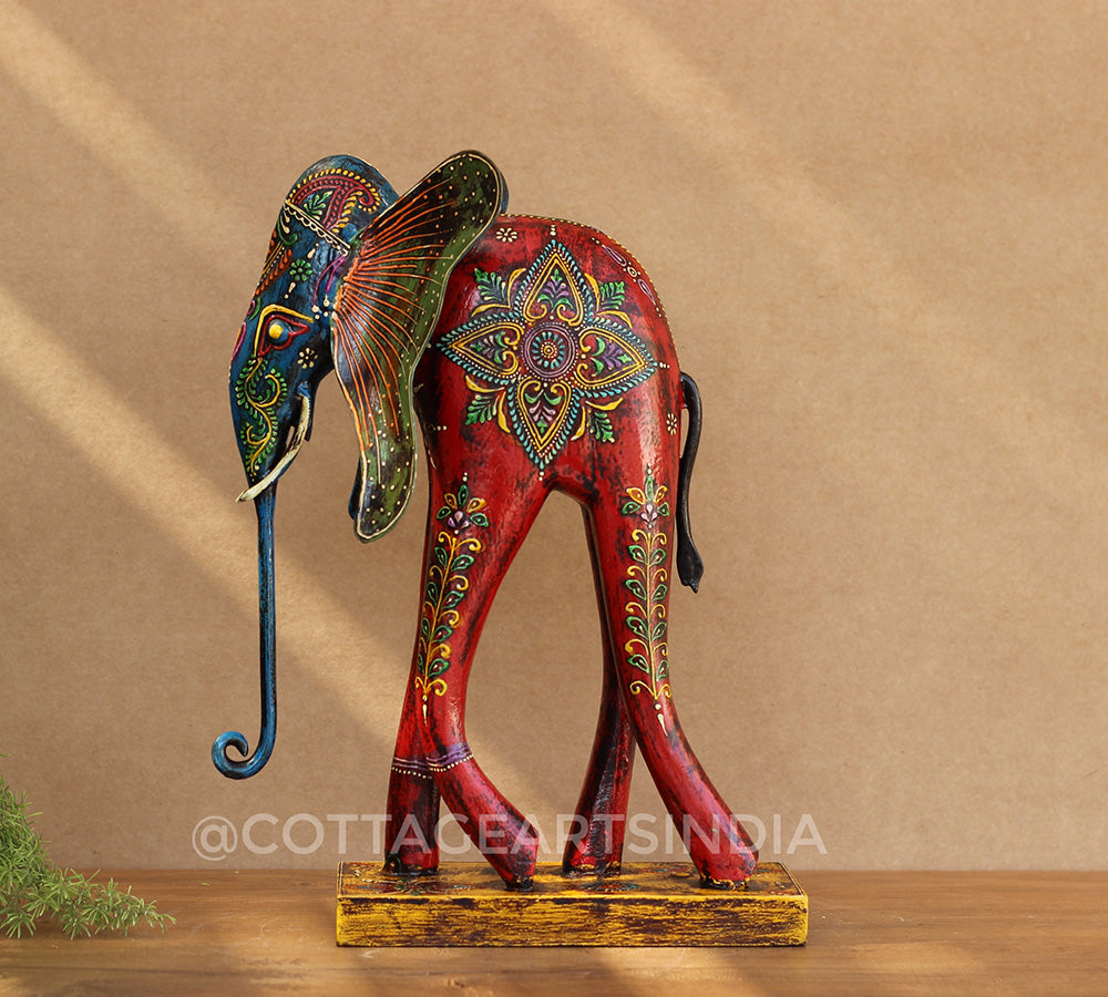 Elephant Wood/Metal Handpainted 12"