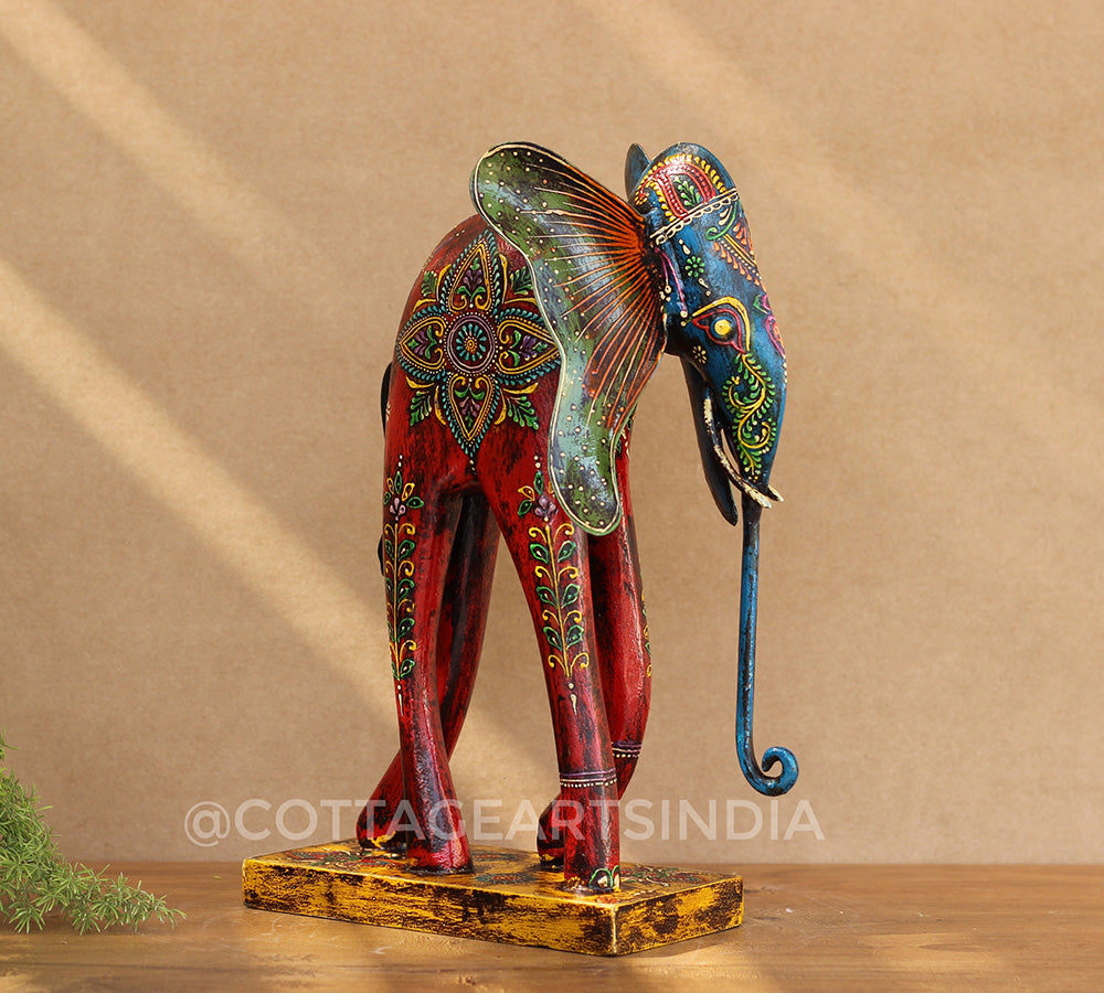 Elephant Wood/Metal Handpainted 12"