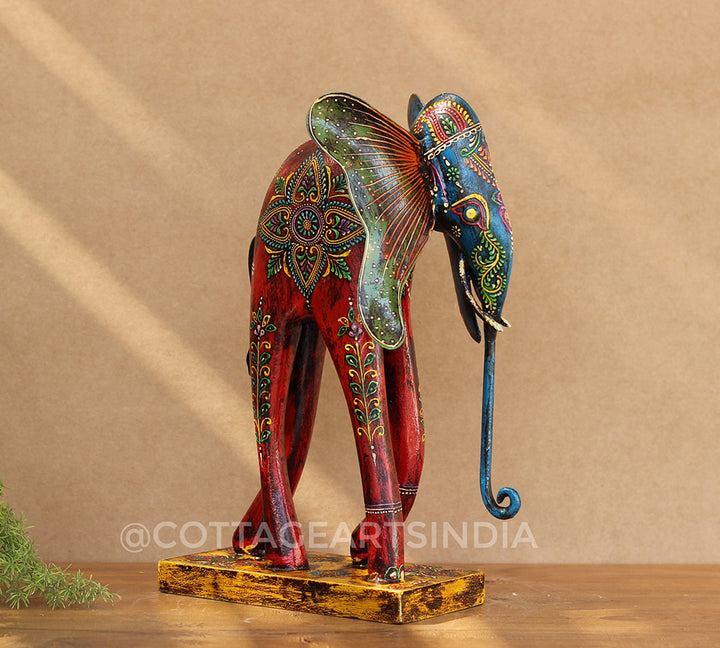 Elephant Wood/Metal Handpainted 12"