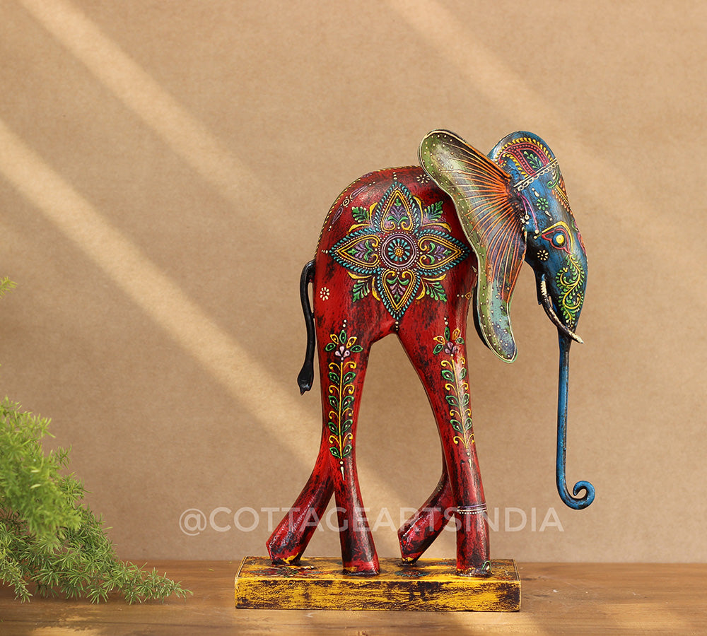 Elephant Wood/Metal Handpainted 12"