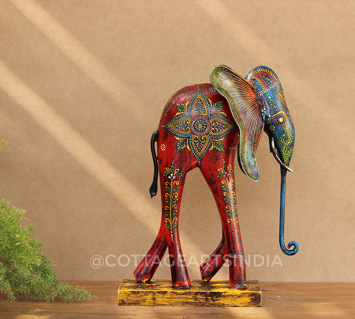 Elephant Wood/Metal Handpainted 12"
