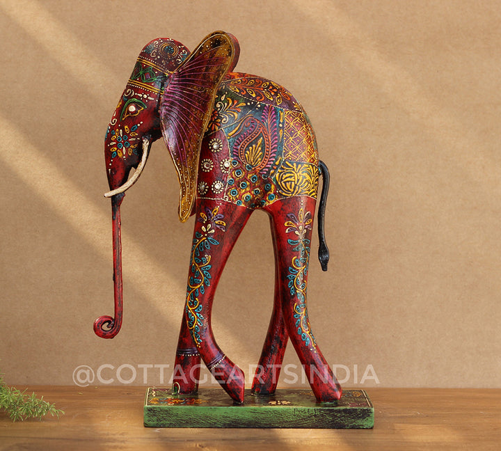 Elephant Wood /Metal Handpainted 12"