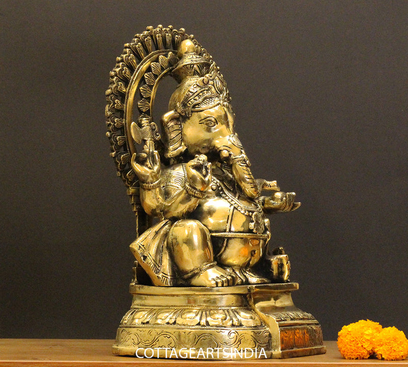 Brass Ganesha With Prabhawal 14"