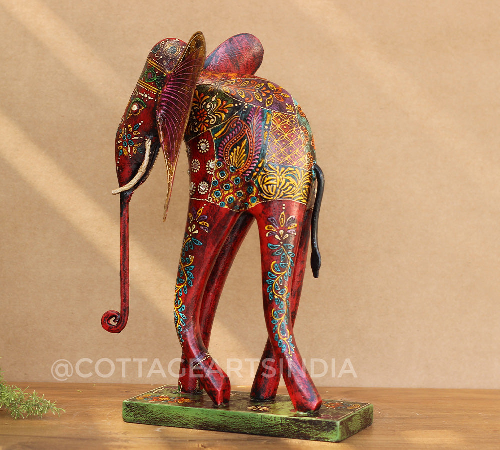 Elephant Wood /Metal Handpainted 12"