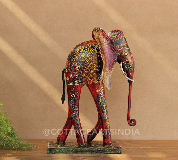 Elephant Wood /Metal Handpainted 12"