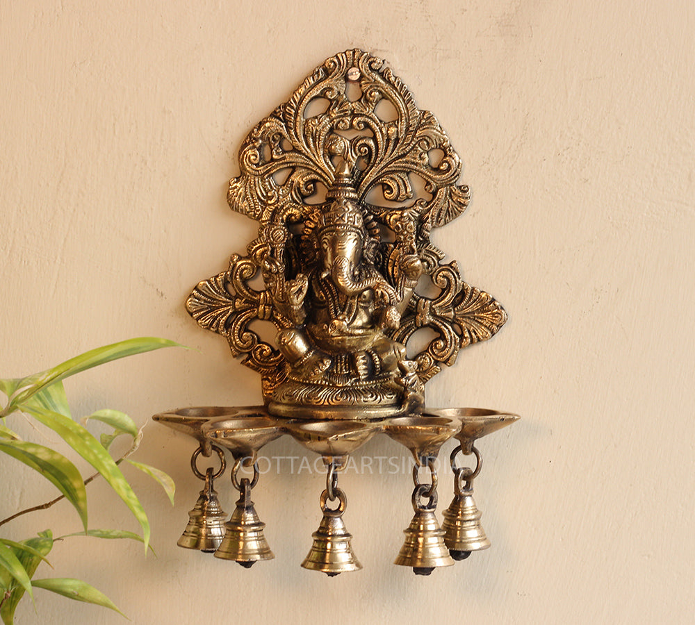 thumbnail image 2 of 9" Wood Framed Superfine Lakshmi Ganesha Saraswati Statues In Brass Wall Hanging 2 of 14