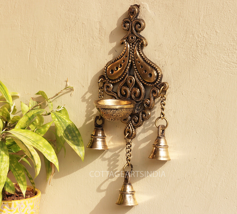 Brass Wall Hanging Diya with Bell