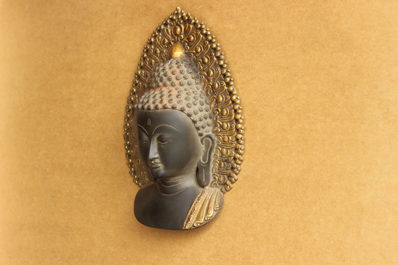 Brass Buddha Face Mask Black and Antique Gold