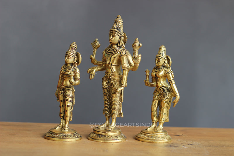 Brass Lord Vishnu , Laxmi and Bhudevi
