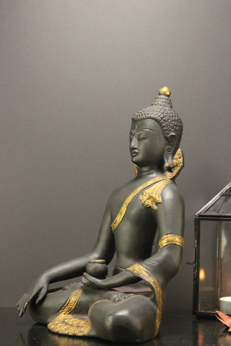 Brass Buddha Black /Gold Antique 9"