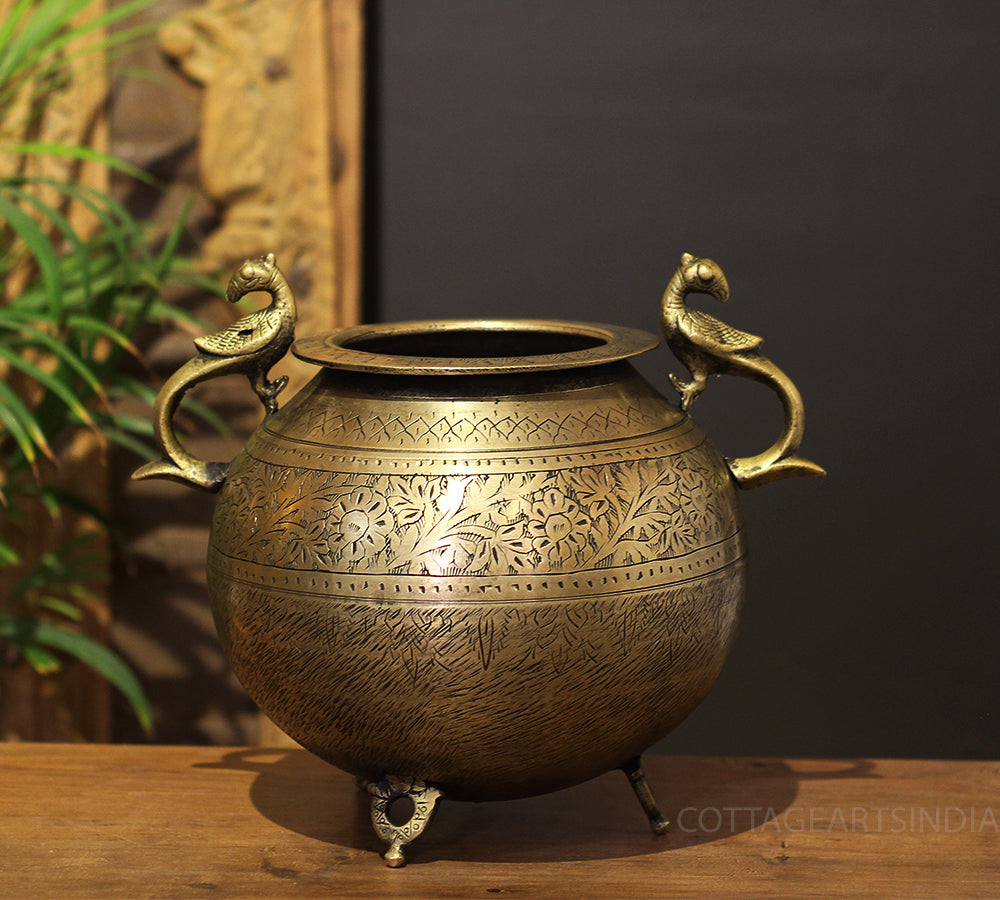 Brass Vintage Carved Planter