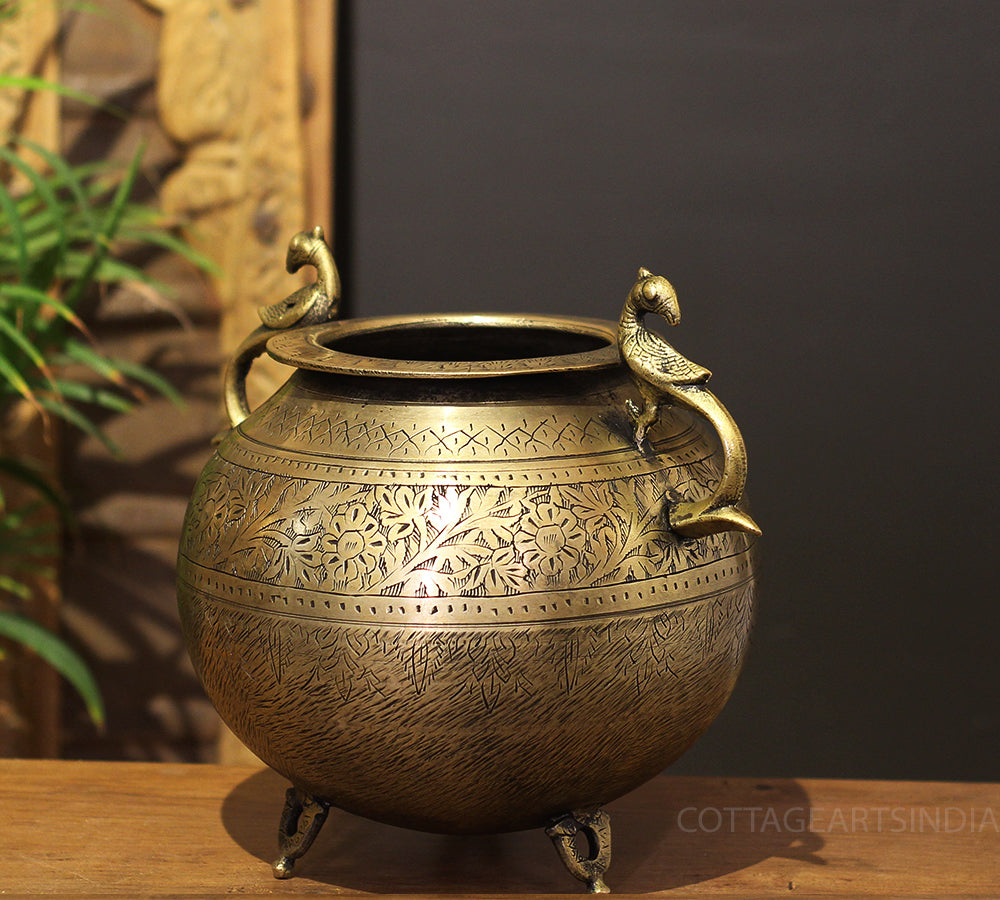 Brass Vintage Carved Planter