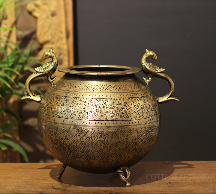 Brass Vintage Carved Planter