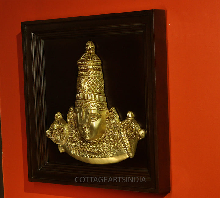 Brass Lord Balaji Bust Wall Hanging With Wooden Frame
