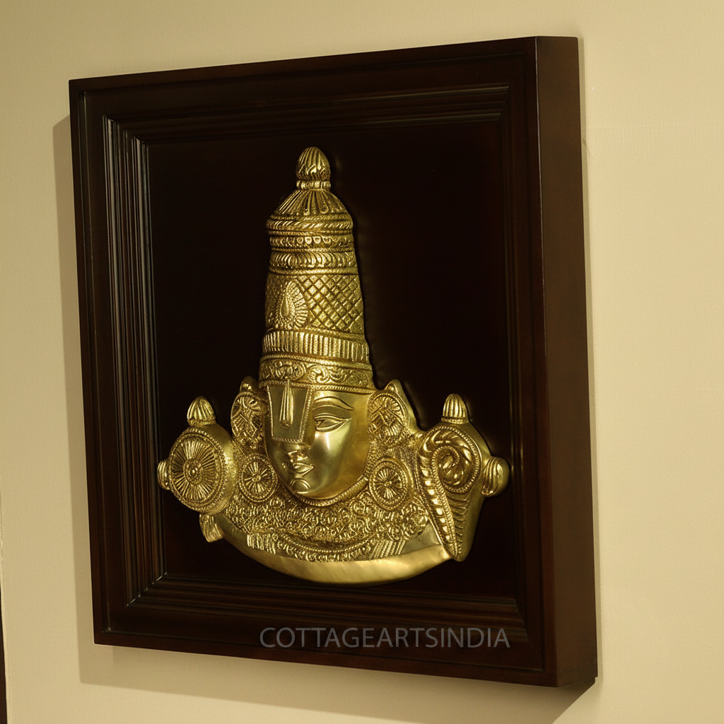 Brass Lord Balaji Bust Wall Hanging With Wooden Frame