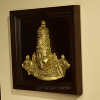 Brass Lord Balaji Bust Wall Hanging With Wooden Frame