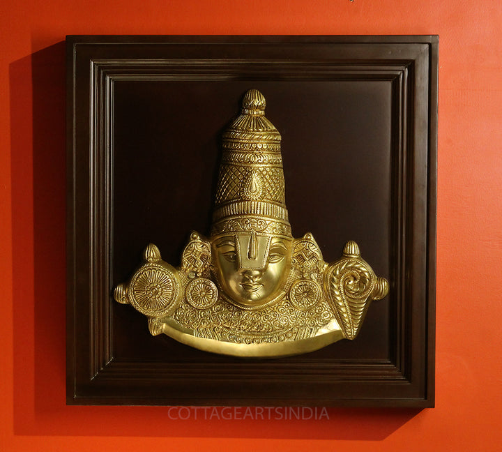 Brass Lord Balaji Bust Wall Hanging With Wooden Frame