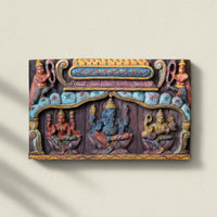 Handcrafted Wooden Ganesha Lakshmi Saraswati Panel