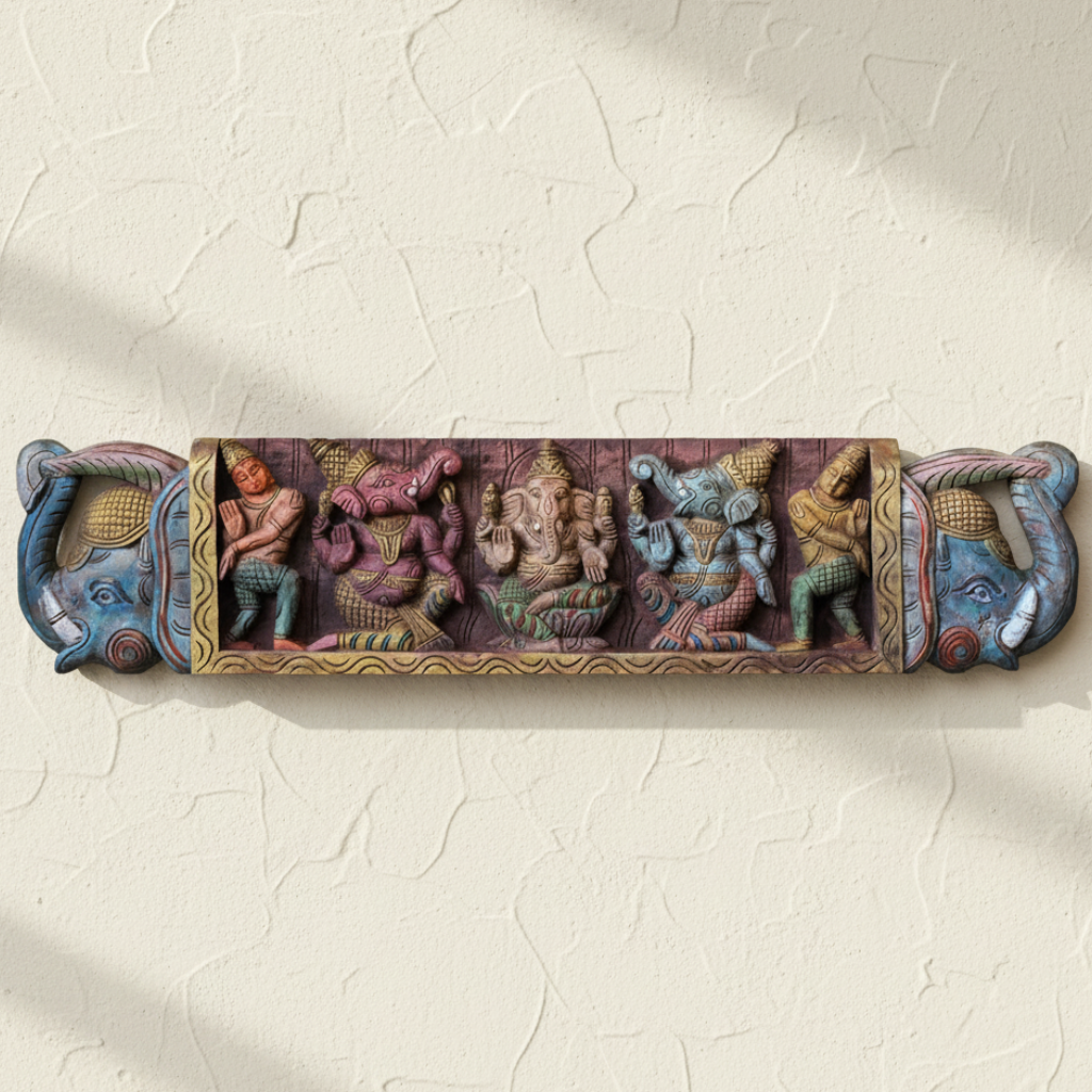 Wooden Hand Carved Wall Panel Ganesh Ji