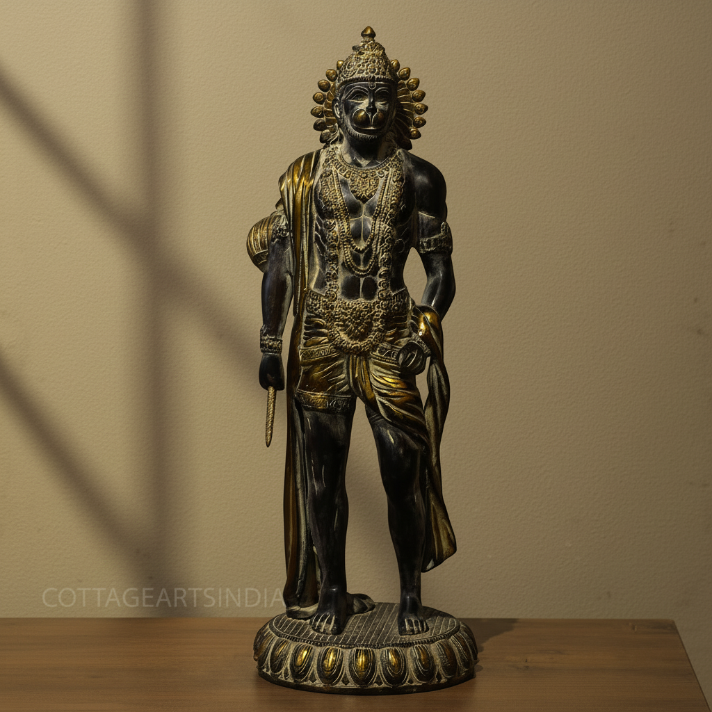 Brass Hanuman Antique Black and Gold  Finish 24"