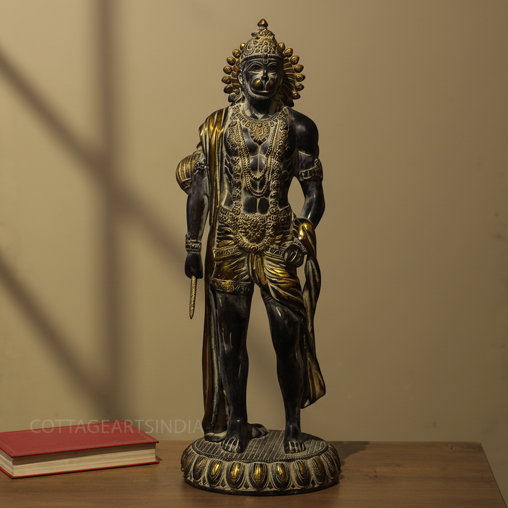 Brass Hanuman Antique Black and Gold  Finish 24"