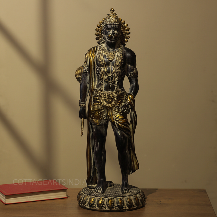 Brass Hanuman Antique Black and Gold  Finish 24"