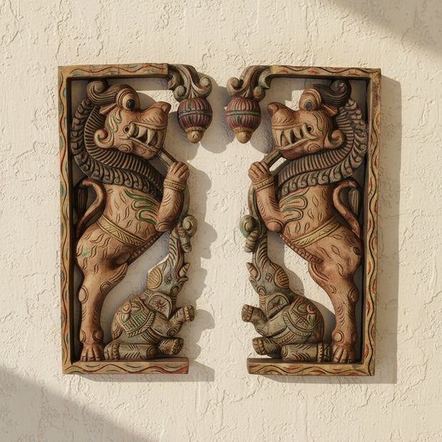 Wooden Wall Panel Yali Pair