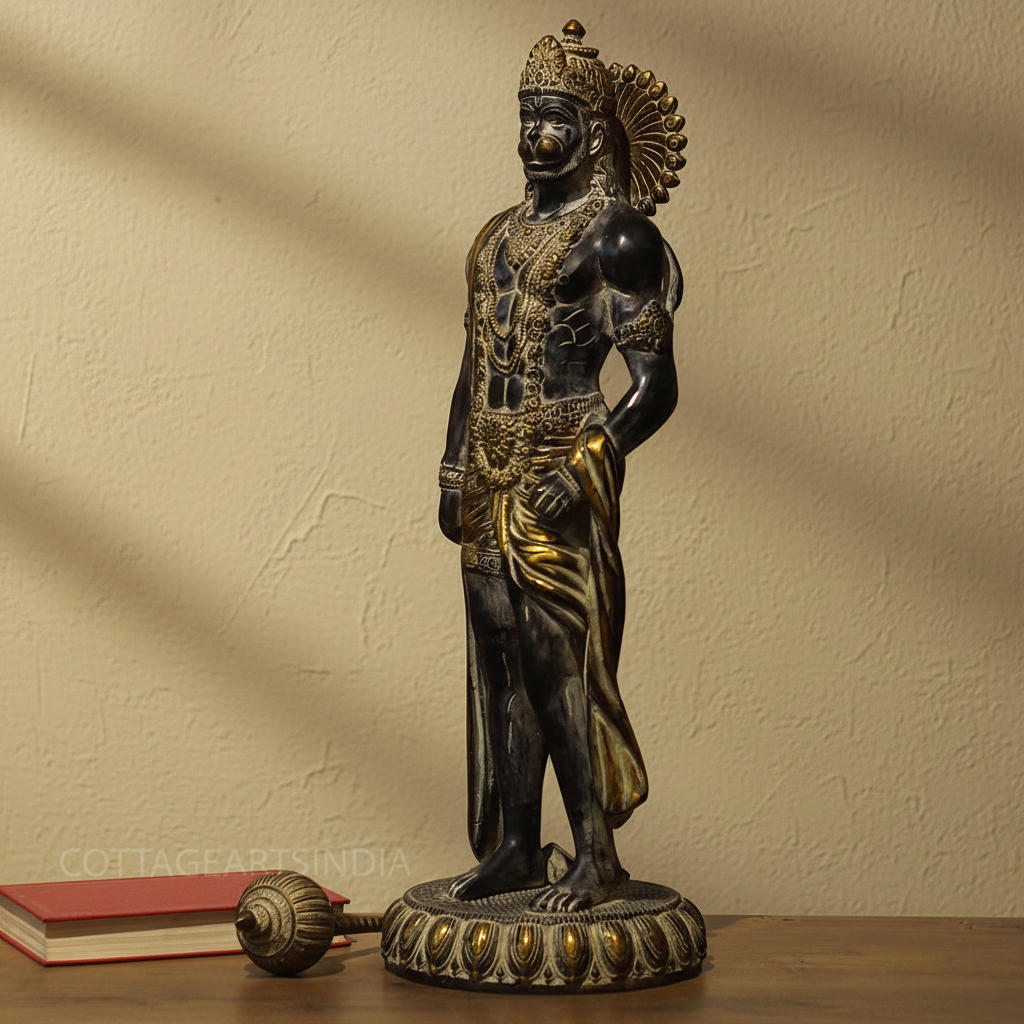 Brass Hanuman Antique Black and Gold  Finish 24"