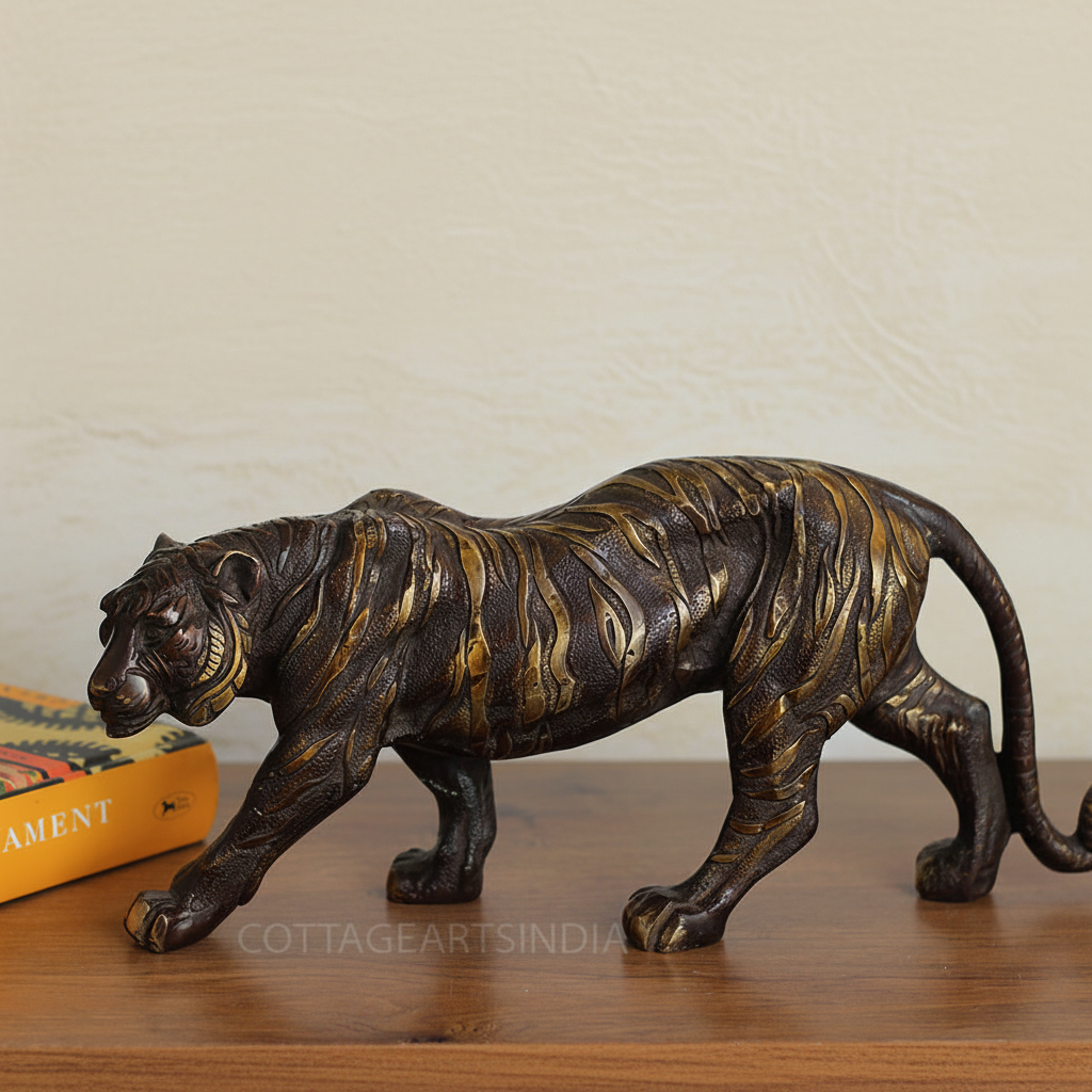 Brass Tiger Sculpture – Antique Finish