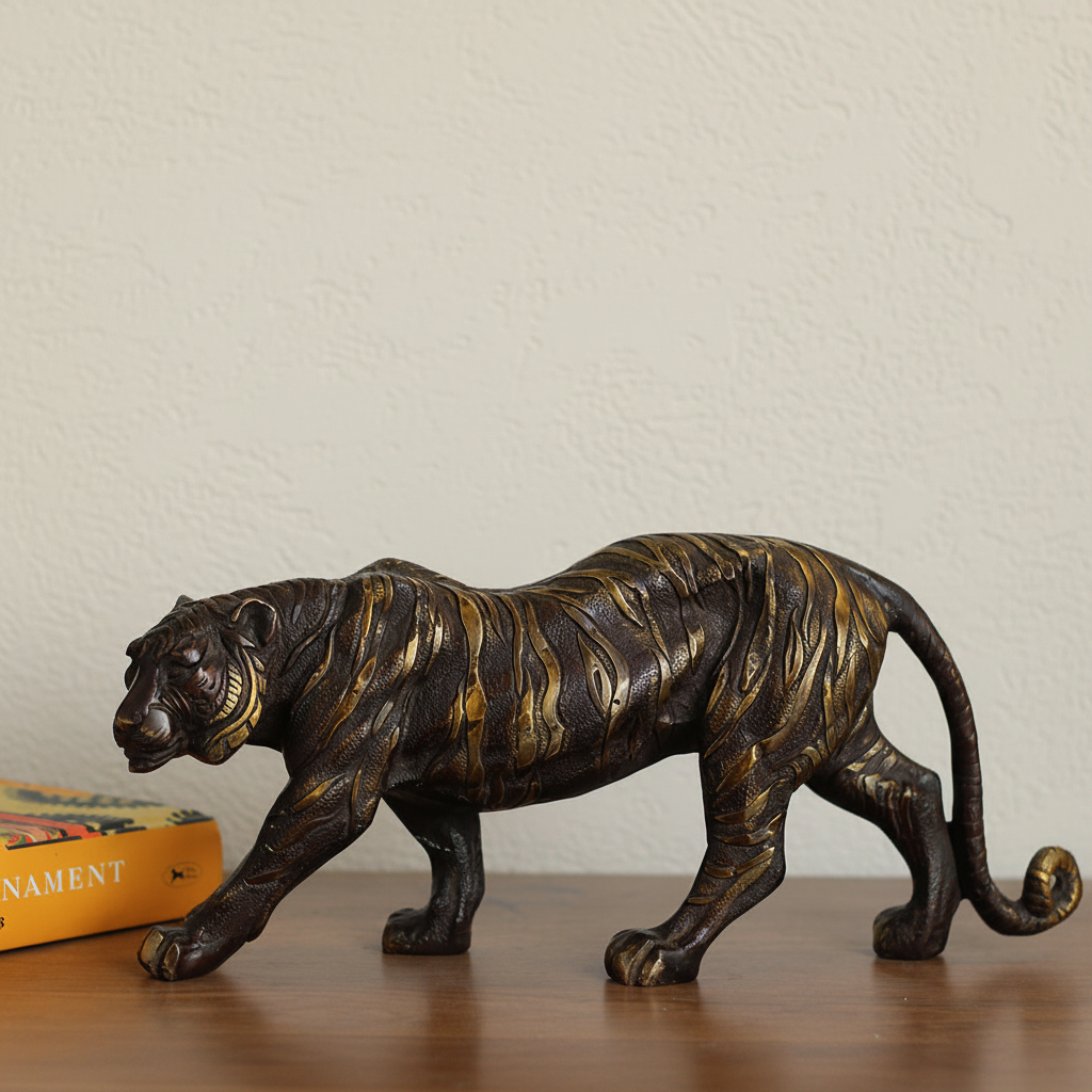 Brass Tiger Sculpture – Antique Finish
