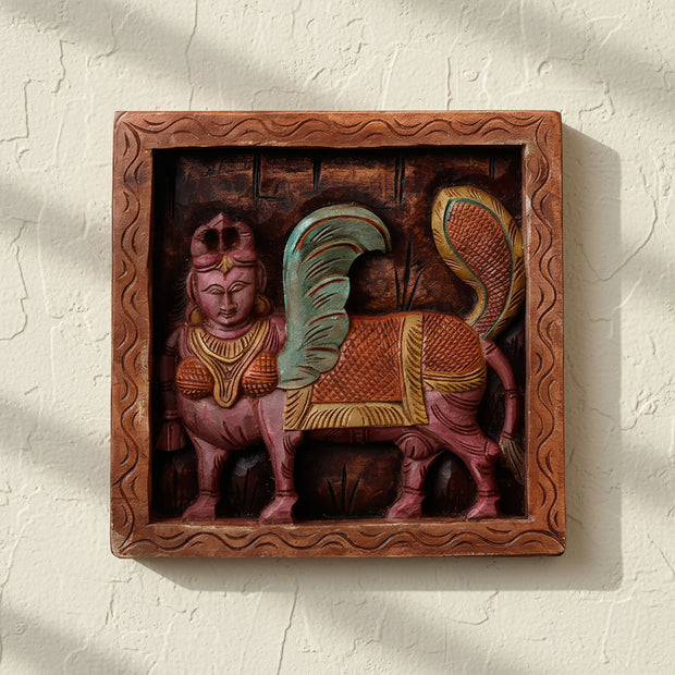 Handcrafted Wooden Kamdhenu Wall Panel