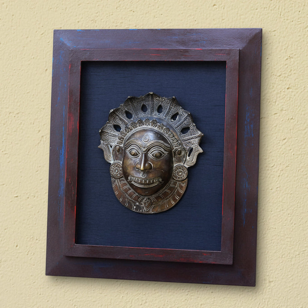 Wooden Frame With Bronze Panjurli Bhuta Mask