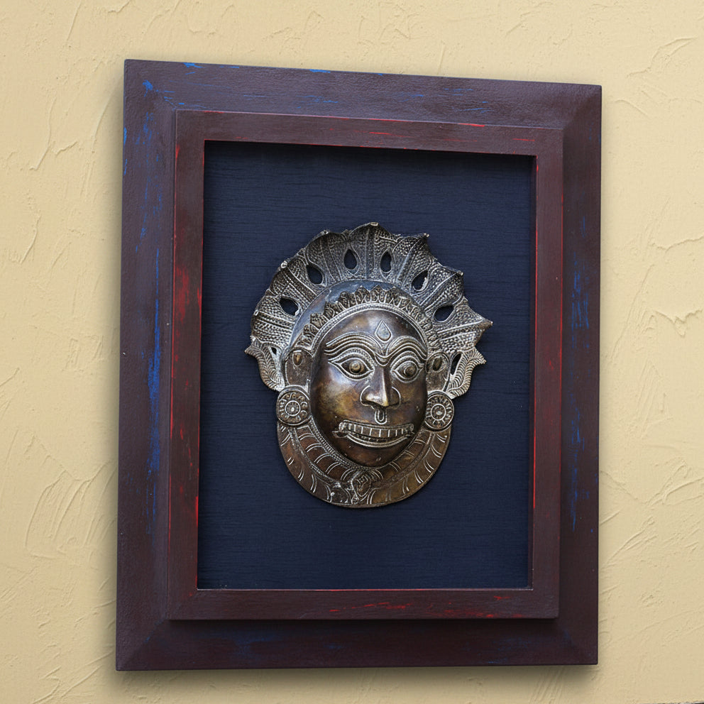 Wooden Frame With Bronze Panjurli Bhuta Mask