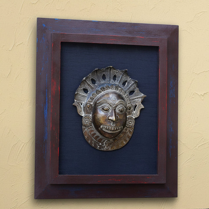 Wooden Frame With Bronze Panjurli Bhuta Mask