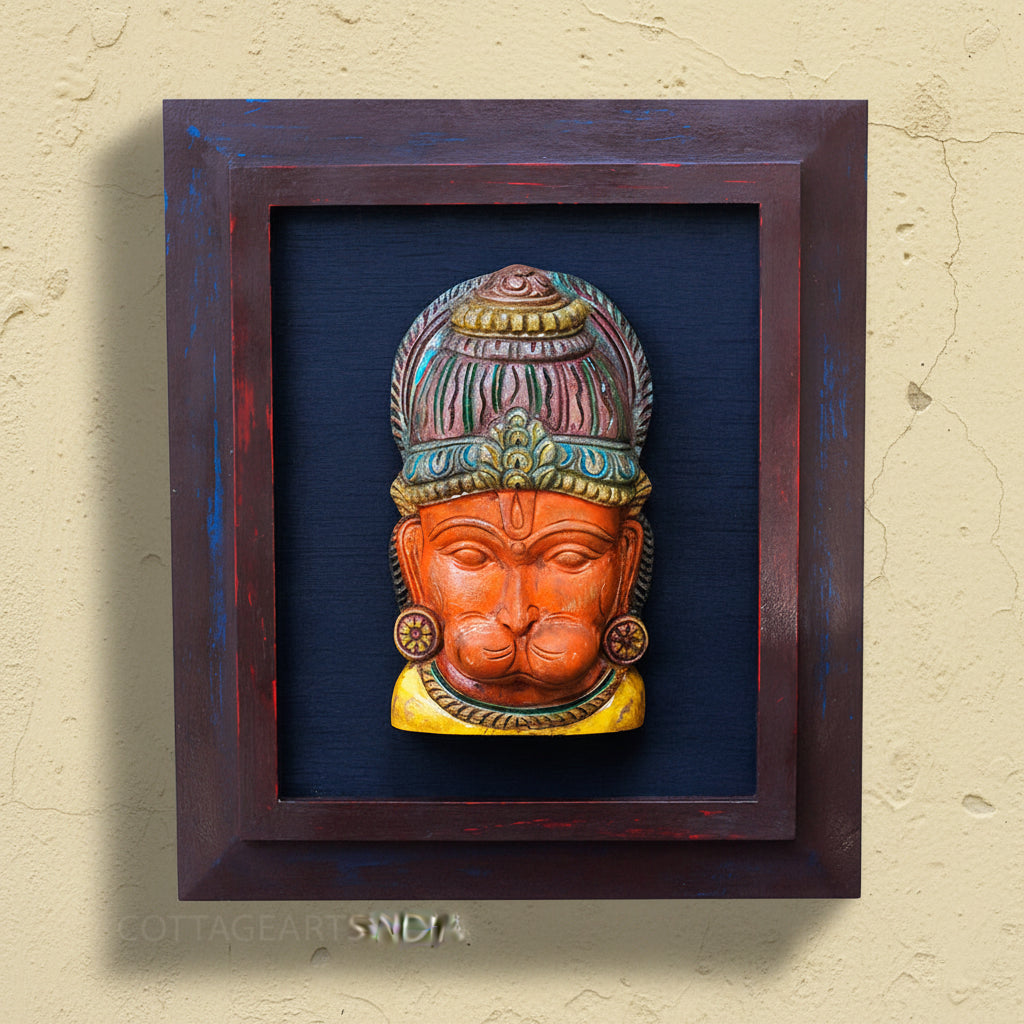 Wooden Hanuman Mask With Frame